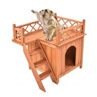 SUNCOO Wooden Dog House Cat Room for Indoor Use,Puppy Bed Room with Stairs Shelter Balcony Bed,Cat Condo for Small Pets, L20.67 x W28.54 x H25.59