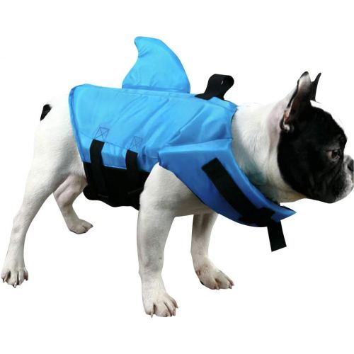  SUNFURA Pet Life Jacket, Dog Swimsuit with Shark Fin, Swimming Float Saver with Superior Buoyancy and Rescue Handle for Small Medium Large Dogs