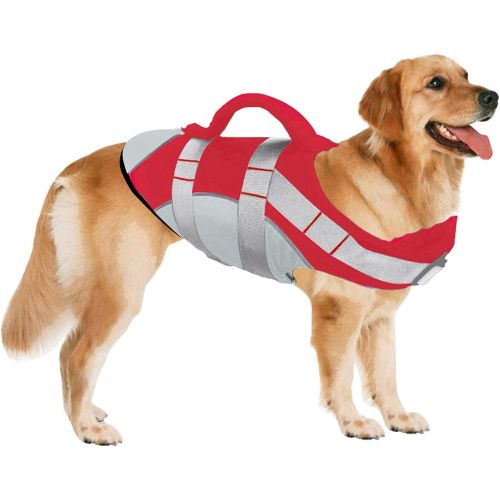  SUNFURA Pet Life Jackets, Summer Dog Float Coat with Reflective Strips and Rescue Handle, Adjustable Ripstop Pet Life Vest for Small, Medium, Large Dogs