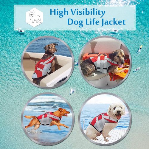  SUNFURA Pet Life Jackets, Summer Dog Float Coat with Reflective Strips and Rescue Handle, Adjustable Ripstop Pet Life Vest for Small, Medium, Large Dogs