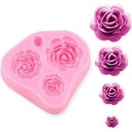 [아마존베스트]SUNKOOL NW-028 Roses Flower Silicone Cake Mold Chocolate Sugarcraft Decorating Fondant Fimo Tools 4 Size Pink 1 Piece