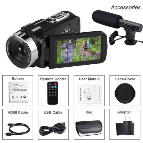  SUNLEA Digital Video Camera WiFi Camcorder Full HD 1080P 30FPS 16X Digital Zoom Vlogging Camera with Microphone 3.00 Rotatable Touch Screen Support Remote Control Time-Lapse Photography