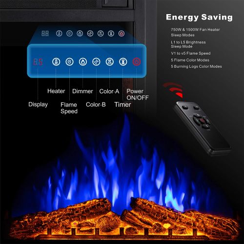  SUNLEI 28‘’ Electric Fireplace Insert, Recessed Built in & Freestanding Fireplace Heater LED Adjustable Flame with Burning Fireplace Logs Touch Screen,Remote Control,Timer, 750W-15