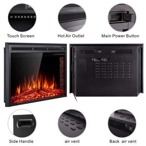  SUNLEI 28‘’ Electric Fireplace Insert, Recessed Built in & Freestanding Fireplace Heater LED Adjustable Flame with Burning Fireplace Logs Touch Screen,Remote Control,Timer, 750W-15