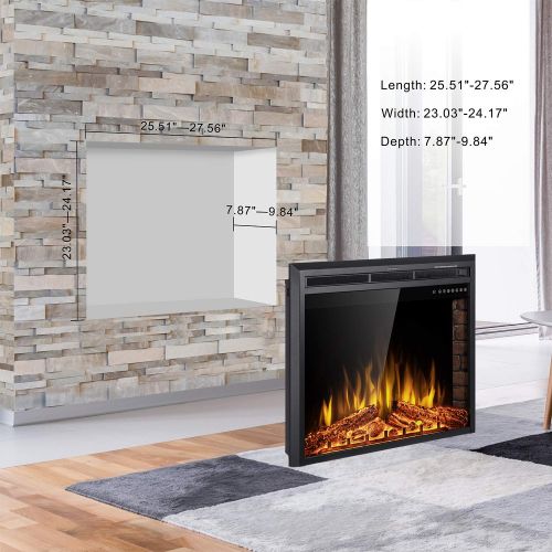  SUNLEI 28‘’ Electric Fireplace Insert, Recessed Built in & Freestanding Fireplace Heater LED Adjustable Flame with Burning Fireplace Logs Touch Screen,Remote Control,Timer, 750W-15