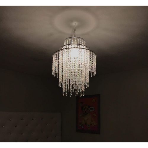  SUNLI HOUSE 3 Tiers Sparkling Acrylic Iridescent Beaded Pendant Shade, Ceiling Chandelier Lampshade with Chrome Frame,12Diameter,Bulb is NOT Included