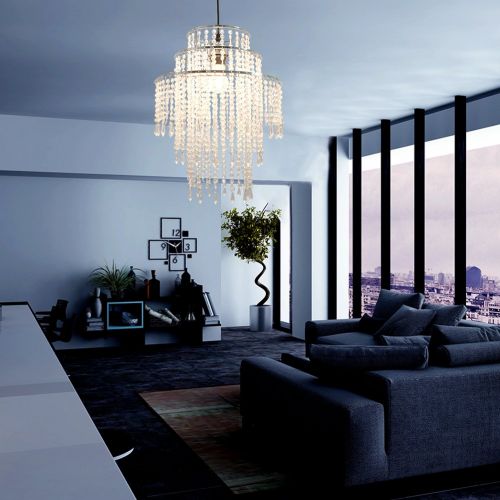  SUNLI HOUSE 3 Tiers Sparkling Acrylic Iridescent Beaded Pendant Shade, Ceiling Chandelier Lampshade with Chrome Frame,12Diameter,Bulb is NOT Included