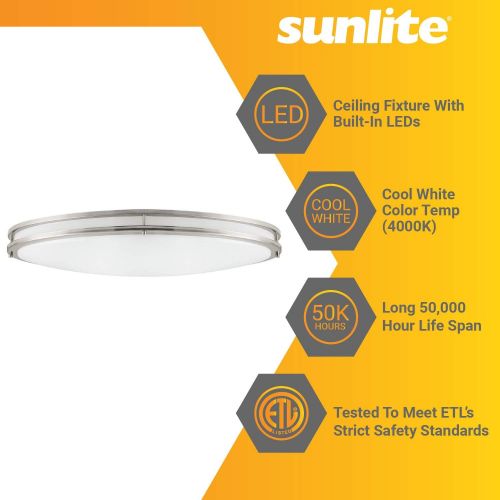  Sunlite 49097 LED 32-Inch Oval Flush Mount Ceiling Lighting Fixture, Satin Nickel, 4000K Cool White