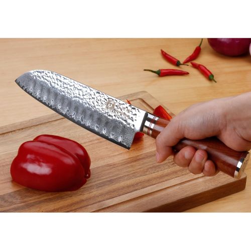  [아마존 핫딜]  [아마존핫딜]Sunlong 7 Classic Santoku Knife-Hollow Edge Blade-Japanese VG10 High Carbon Damascus Steel Chef Knife-Rosewood Handle SL-DK1047R