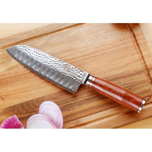  [아마존 핫딜]  [아마존핫딜]Sunlong 7 Classic Santoku Knife-Hollow Edge Blade-Japanese VG10 High Carbon Damascus Steel Chef Knife-Rosewood Handle SL-DK1047R