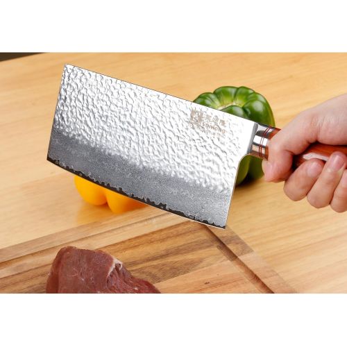  Sunlong Meat Cleavers 7 inch Damascus Vegetable Cleaver Japanese Hammered Damascus Steel Bloodwood Handle