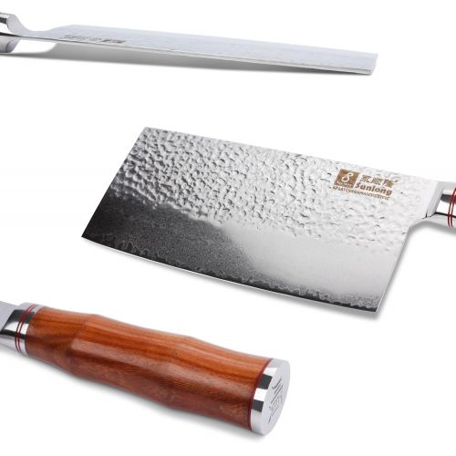  Sunlong Meat Cleavers 7 inch Damascus Vegetable Cleaver Japanese Hammered Damascus Steel Bloodwood Handle