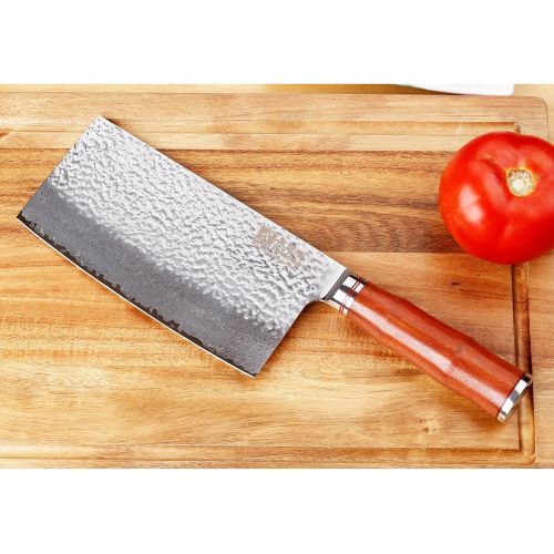  Sunlong Meat Cleavers 7 inch Damascus Vegetable Cleaver Japanese Hammered Damascus Steel Bloodwood Handle