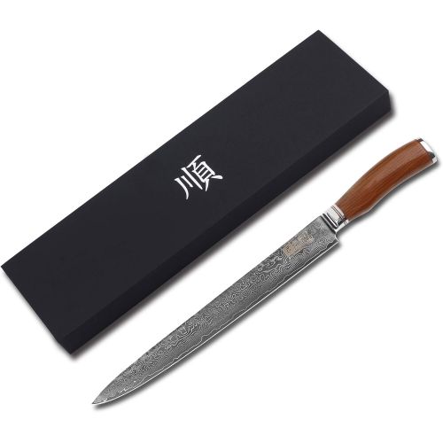  YOUSUNLONG Meat Carving Knife Sashimi Knives 12 Inch Pro Damascus Hammered Natural Bloodwood Handle