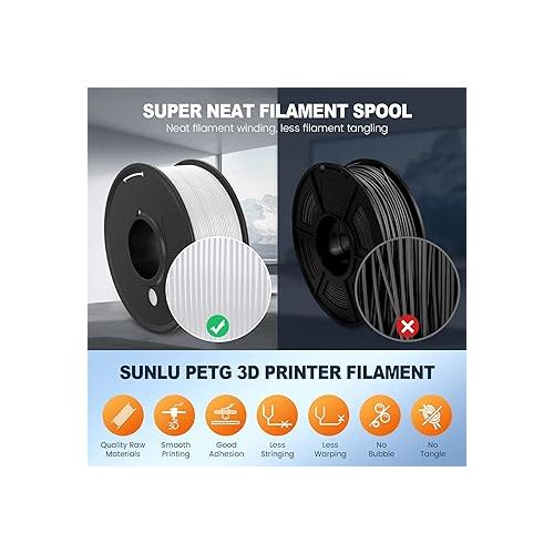  SUNLU 3D Printer Filament Bundle Multicolor PETG Filament 1.75mm, Individually Vacuum Packed, 2kg in Total, 0.25kg per Spool, 8 Pack, 8 Colors, Black+White+Green+Red+Blue+Orange+Yellow+Pink