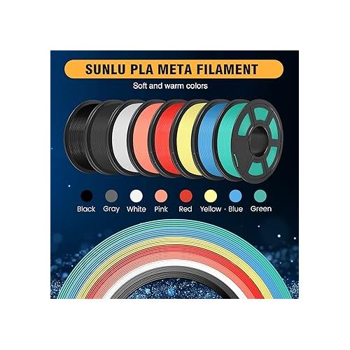  3D Printer Filament Bundle PLA Meta 1.75mm, SUNLU Neatly Wound Filament for 3D Printer, No Clogging, High-Speed Printing, Dimensional Accuracy +/- 0.02 mm, 1 kg Spool, 2 Packs, White+White