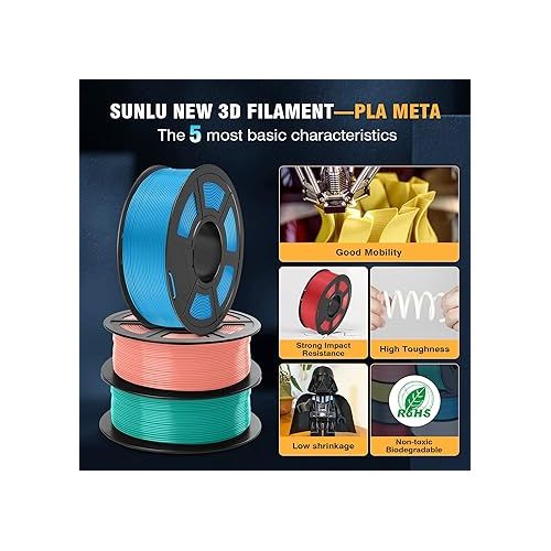  3D Printer Filament Bundle PLA Meta 1.75mm, SUNLU Neatly Wound Filament for 3D Printer, No Clogging, High-Speed Printing, Dimensional Accuracy +/- 0.02 mm, 1 kg Spool, 2 Packs, White+White