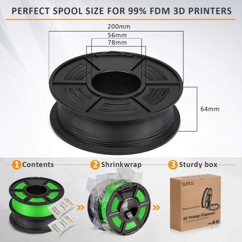  [아마존 핫딜]  [아마존핫딜]PLA+ Filament 3D Printer Filament,2kg Spool (4.4 lbs) 1.75mm,Dimensional Accuracy +/- 0.02 mm, 2 Packs (Black + Green) by SUNLU