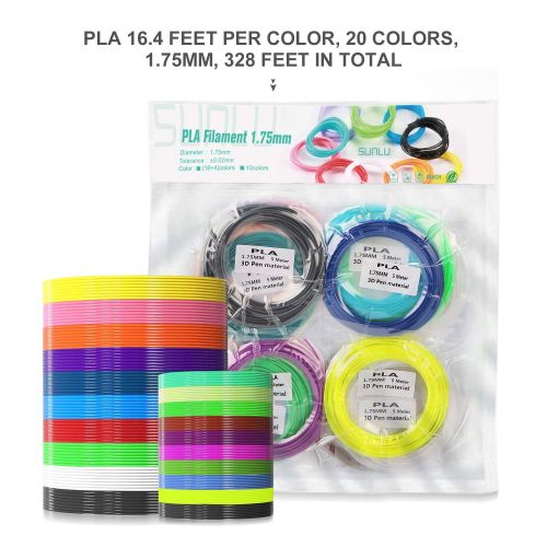  [아마존 핫딜]  [아마존핫딜]SUNLU PLA 3D-Filament 1.75 PLA Filament 3D-Stift Filament fuer Kinder / 3D-Druckstift, 20 Farben, jeweils 16,4 Fuss, insgesamt 328 Fuss PLA