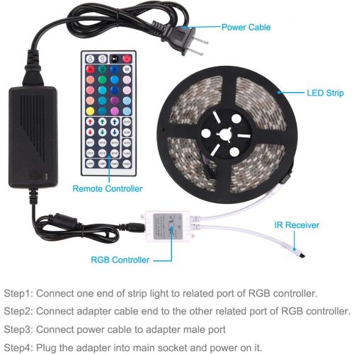  [아마존 핫딜] SUNNEST Led Strip Lights, 16.4ft 300 LEDs Waterproof Flexible Color Changing RGB 5050 LED Light Strip with Remote Control and 12V Power Supply, LED Lights for Bedroom Home Kitchen Indoor O