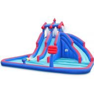 SUNNY & FUN Mega Sport Inflatable Water Triple Slide Park ? Heavy-Duty for Outdoor Fun - Climbing Wall, 3 Slides & Splash Pool ? Easy to Set Up & Inflate with Included Air Pump & C
