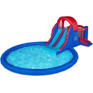 Sunny & Fun Dual Slide Roundabout Inflatable Water Park ? Heavy-Duty for Outdoor Fun - Climbing Wall, Slides, Bounce House & Huge Pool ? Easy to Set Up & Inflate with Included Air