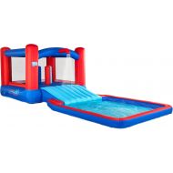 Sunny & Fun Slide N’ Splash Bounce House Inflatable Water Slide Park ? Heavy-Duty for Outdoor Fun, Wide Slide & Splash Pool ? Easy to Set Up & Inflate with Included Air Pump & Carr