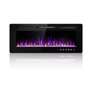 SUNNY Flame 42 Electric Fireplace Recessed and Wall Mounted, Fireplace Heater, Log Set & Crystal Options, Remote Control with Timer, Adjustable Flame Color 750/1500W