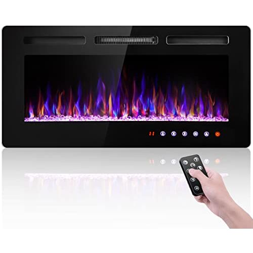  SUNNY Flame 36 Inch Electric Fireplace Insert and Wall Mounted, Fireplace Heater, Log Set & Crystal Options, Remote Control with Timer, Adjustable Flame Color 750/1500W Heat