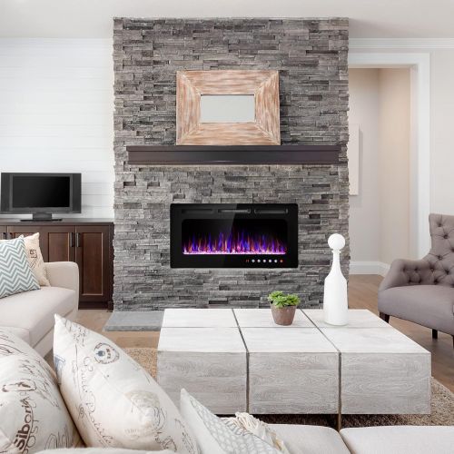  SUNNY Flame 36 Inch Electric Fireplace Insert and Wall Mounted, Fireplace Heater, Log Set & Crystal Options, Remote Control with Timer, Adjustable Flame Color 750/1500W Heat