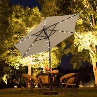 SUNNYARD Outdoor Solar Powered LED Lighted Patio Umbrella Aluminum Table Market Umbrella with Crank and Tilt (Taupe)