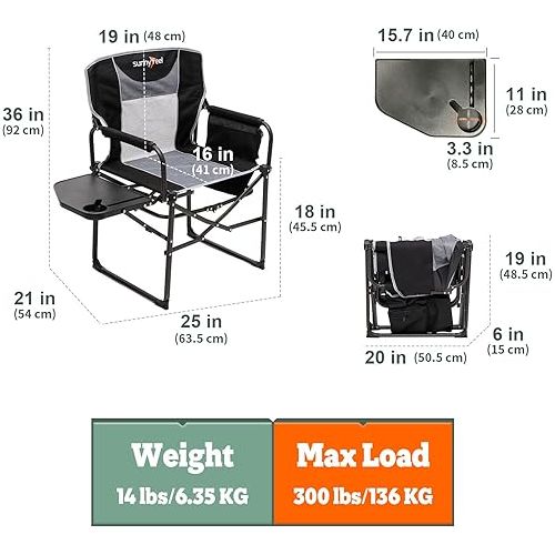  SUNNYFEEL Camping Directors Chair, Heavy Duty,Oversized Portable Folding Chair with Side Table, Pocket for Beach, Fishing,Trip,Picnic,Lawn,Concert Outdoor Foldable Camp Chairs
