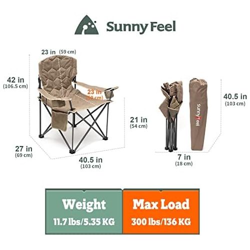  Sunnyfeel XL Oversized Camping Chair Heavy Duty 500 LBS Ideal for Tall People Above 64 Padded Portable Folding Lawn Chairs with Armrest Cup Holder & Side Pocket for Outdoor/Travel/