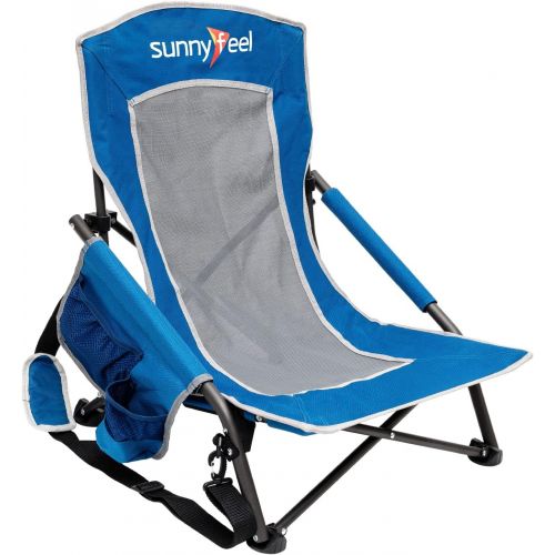  SunnyFeel Low Beach Camping Folding Chair, Portable Backpacking Chairs with Mesh Back,Cup Holder,Carry Bag Compact & Heavy Duty for Adults 500 LBS for Outdoor Picnic Fishing Concer