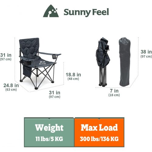  Sunnyfeel XL Oversized Camping Chair, Folding Camp Chairs for Adults Heavy Duty Big Tall 300 LBS, Padded Portable Quad Arm Lawn Chair with Pocket for Outdoor/Picnic/Beach/Sports (G