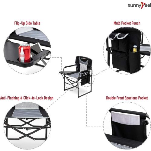  SUNNYFEEL Oversized Camping Directors Chair, Portable Folding Lawn Chairs for Adults Heavy Duty with Side Table,Pocket for Beach, Fishing,Picnic,Concert Outdoor, Foldable Camp Chai