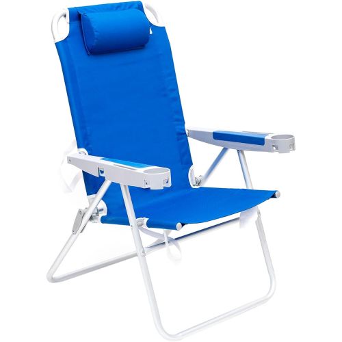  Sunnyfeel Folding Beach Chair 5 Position Lay Flat, Portable Camping Chair with Cup Holder for Outdoor/Lawn/Trip/Picnic/Fishing, Lightweight Foldable Sand Chairs for Adults (Royal B