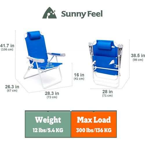  Sunnyfeel Folding Beach Chair 5 Position Lay Flat, Portable Camping Chair with Cup Holder for Outdoor/Lawn/Trip/Picnic/Fishing, Lightweight Foldable Sand Chairs for Adults (Royal B