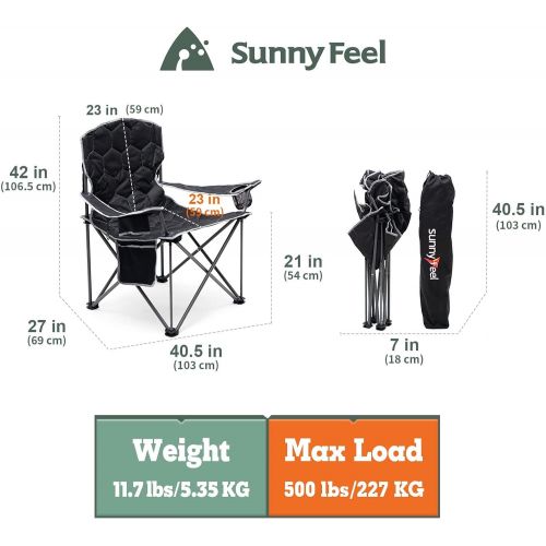 Sunnyfeel XXL Oversized Camping Chair Heavy Duty 500 LBS for Big Tall People Above 64 Padded Portable Folding Sports Lawn Chairs with Armrest Cup Holder & Pocket for Outdoor/Travel