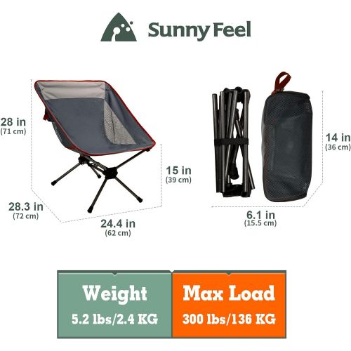  SunnyFeel Ultralight Folding Camping Chair, Portable Backpacking Chairs Lightweight, Small Compact Collapsible Camp Chair, Heavy Duty 300 LBS for Outdoor, Hiking, Picnic, Lawn, Bea