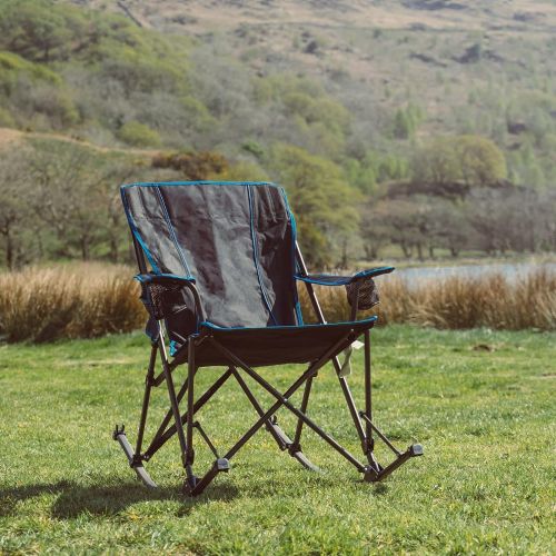  Sunnyfeel Camping Rocking Chair, Folding Lawn Chairs with Cup Holder, Storage Pocket, Mesh Back Recliner for Beach/Outdoor/Travel/Picnic/Patio, Portable Camp Rocker Chair with Carr