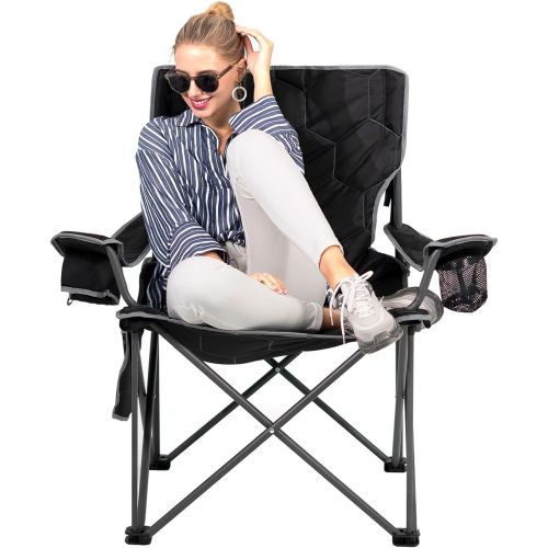  Sunnyfeel XL Oversized Camping Chair, Folding Camp Chairs for Adults Heavy Duty Big Tall 500 LBS, Padded Portable Quad Arm Lawn Chair with Pocket for Outdoor/Picnic/Beach/Sports (B