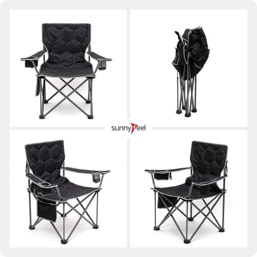  Sunnyfeel XL Oversized Camping Chair, Folding Camp Chairs for Adults Heavy Duty Big Tall 500 LBS, Padded Portable Quad Arm Lawn Chair with Pocket for Outdoor/Picnic/Beach/Sports (B