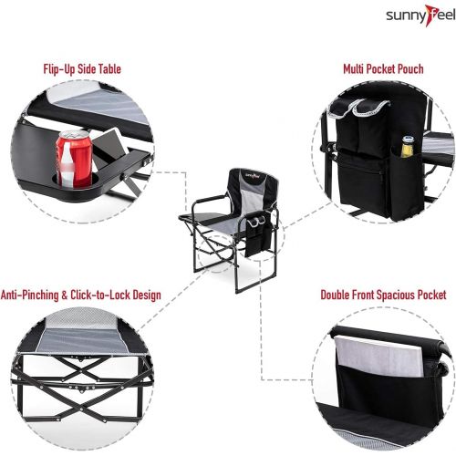  Sunnyfeel Camping Directors Chair, Heavy Duty,Oversized Portable Folding Chair with Side Table, Pocket for Beach, Fishing,Trip,Picnic,Lawn,Concert Outdoor Foldable Camp Chairs