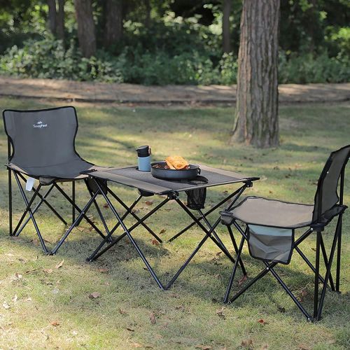  SunnyFeel Folding Camping Table, Compact Portable Picnic Tables, Lightweight Fabric Roll Up Folding Camp Table with Cup Holder,Pocket,Carry Bag for Cooking, Outdoor, Beach, Hiking,