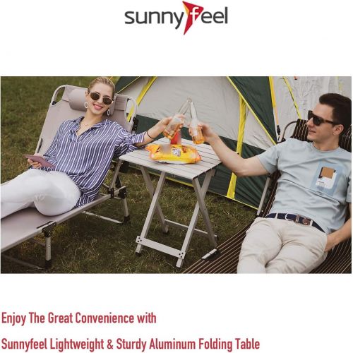  Sunnyfeel Folding Camping Table - Lightweight Aluminum Portable Picnic Table, 18.5x18.5x24.5 Inch for Cooking, Beach, Hiking, Travel, Fishing, BBQ, Indoor Outdoor Small Foldable Ca