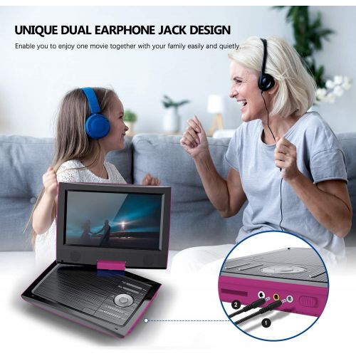  [아마존 핫딜] SUNPIN 11 Portable DVD Player for Car and Kids with 9.5 inch HD Swivel Screen, 5 Hour Rechargeable Battery, Dual Earphone Jack, Supports SD Card/USB/CD/DVD, with Extra Headrest Mou