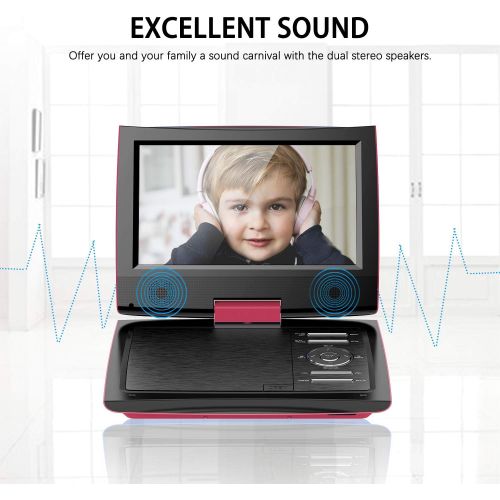  [아마존 핫딜] SUNPIN 11 Portable DVD Player for Car and Kids with 9.5 inch HD Swivel Screen, 5 Hour Rechargeable Battery, Dual Earphone Jack, Supports SD Card/USB/CD/DVD, with Extra Headrest Mou