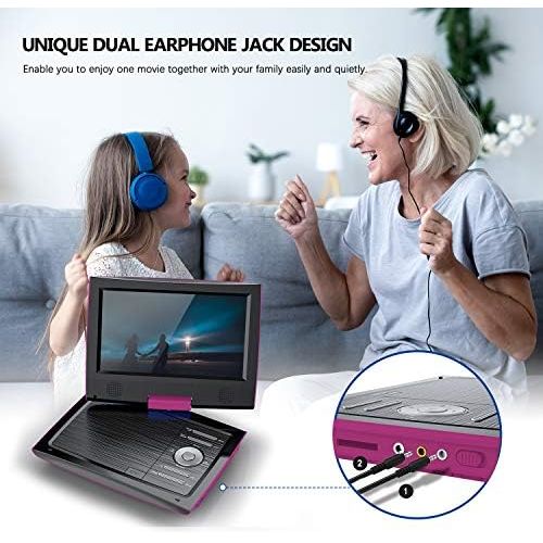  [아마존베스트]SUNPIN 11 Portable DVD Player with 9.5 inch HD Swivel Screen, Dual Earphone Jack, Supports SD Card/USB/CD/DVD and Multiple Disc Formats, Headrest Mount Holder, Car Charger, Power A