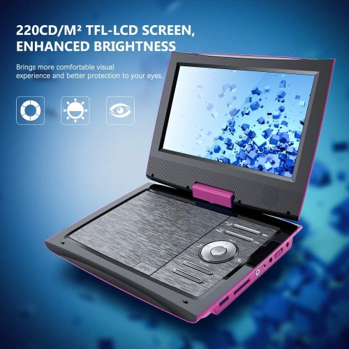  [아마존베스트]SUNPIN 11 Portable DVD Player with 9.5 inch HD Swivel Screen, Dual Earphone Jack, Supports SD Card/USB/CD/DVD and Multiple Disc Formats, Headrest Mount Holder, Car Charger, Power A